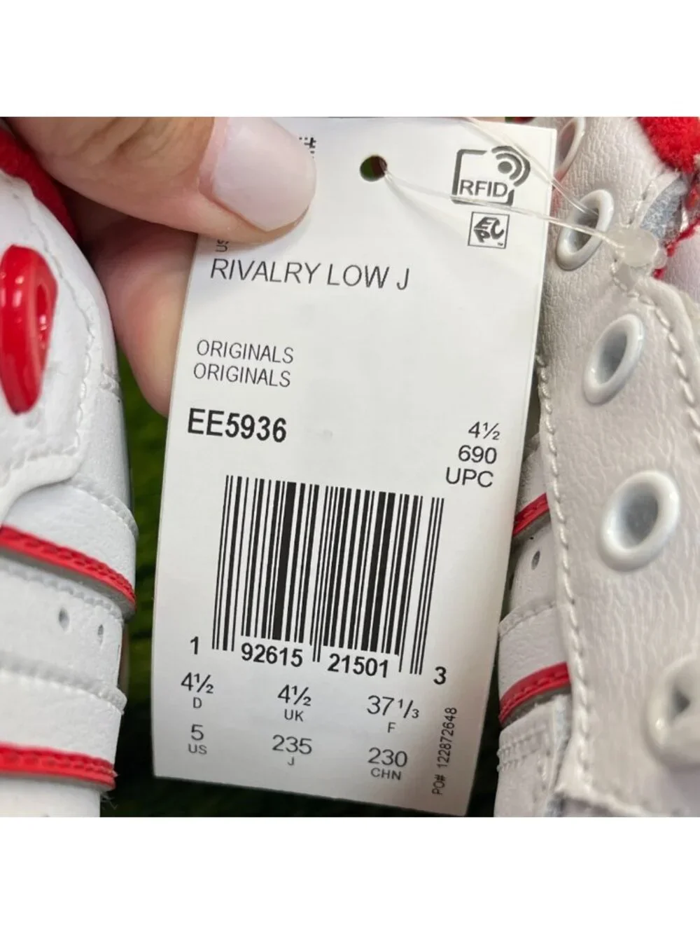 Adidas Rivalry Low Boys Size 5Y White Red Athletic Leather Shoes Sneakers